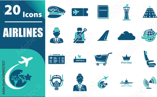 Airline icons and travel symbols.