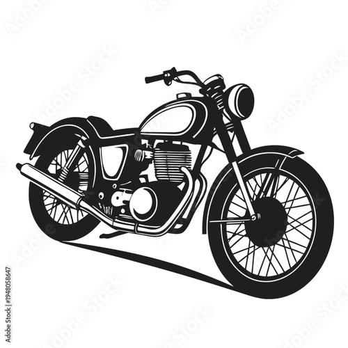 Vintage retro motorbike with chrome engine and black wheels isolated on white background for classic transportation speed and sport