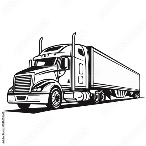 Heavy industrial semi truck with trailer isolated on white background for cargo transport and freight delivery business