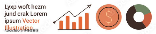 Financial growth, economic trends, data visualization, business strategy, analytics, market insights. Upward trend graph, dollar symbol and pie chart. Financial growth and economic trends theme