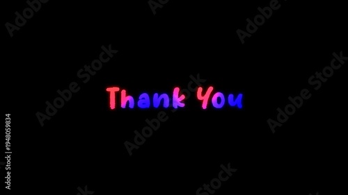 thank you animation text with neon style on dark background 