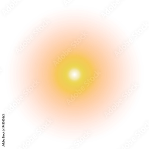 Sunlight on transparent background. Sunburst bright glowing radial gradient in warm summer sky illustration. Yellow and orange sun glow. 
