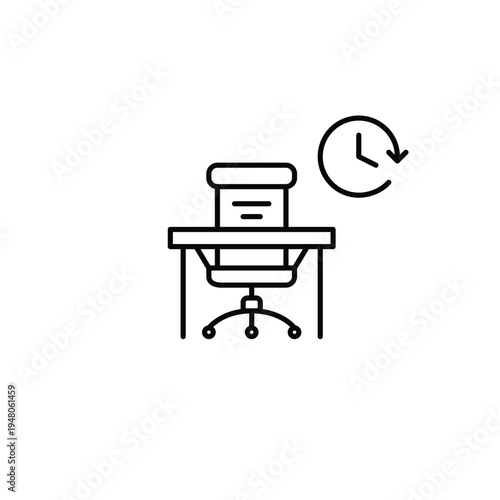 Work desk and clock. Daily routine, time tracking and work schedules. Pixel perfect, editable stroke vector icon