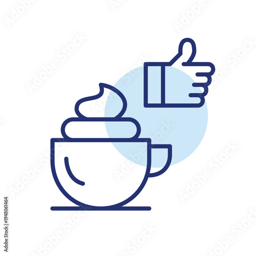Cappuccino with whipped cream, cup and like. Favorite treat, dessert and lunch. Pixel perfect, editable stroke vector icon