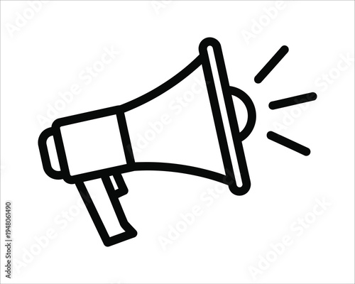 A simple line drawing of a megaphone with sound waves
