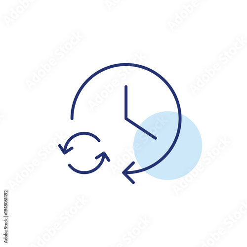 Time update, schedule refresh, deadline renewal. Clock and renew arrows. Pixel perfect, editable stroke vector icon