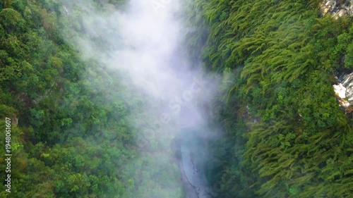 Wallpaper Mural 4K Aerial View of Misty Karst Landscape with Canyon and River Torontodigital.ca