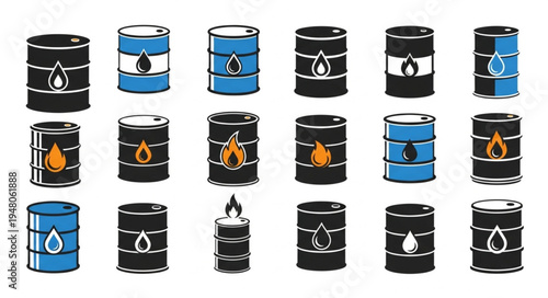 Oil Barrel Icons - A Collection of Energy Industry Symbols.