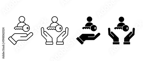 Hand Holding Key Icon Vector Set. Access, Password and Login Symbol