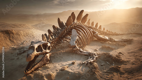 Stegosaurus Dinosaur Fossil Excavation Site Paleontology Discovery in Desert Sand