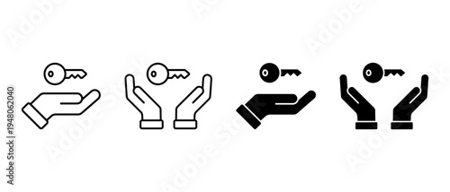 Hand Holding Key Icon Vector Set. Access, Password and Login Symbol