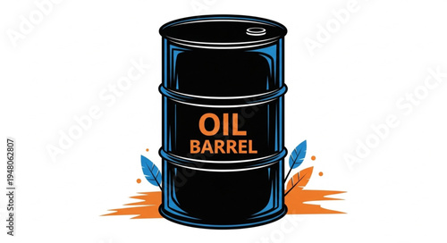 Illustration of a Black Oil Barrel with OIL BARREL Text.