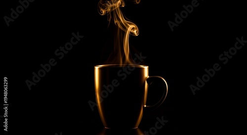 Elegant cup of hot coffee with rising steam against a dark background