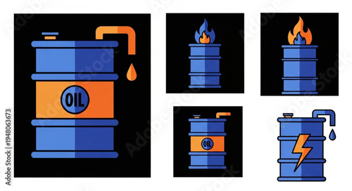 Oil Barrel Icons - Energy, Flammable, and Industrial Power Concepts.