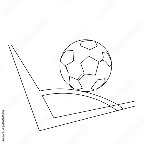 Line art illustration of a soccer football on the corner kick arc of a sports field