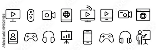 Media icons with monitor smartphone camera outline
