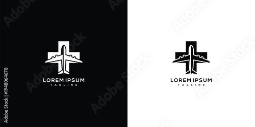 Air Medical Transport Logo Design Airplane  Health Cross Symbol.