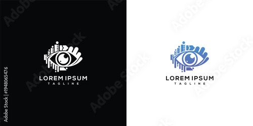 Modern Digital Eye Technology Logo Design - Data Vision AI Cyber Security Icon.