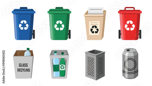 Recycling Bins and Waste Containers Set for Eco-Friendly Waste Management