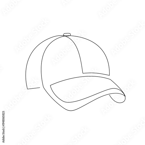 Baseball Cap One Line Art Drawing. Continuous Line Graphic Design of Sport Headwear.
