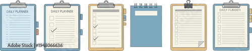Daily planner clipboard checklist collection with task list productivity planning organizer office stationery vector illustration set