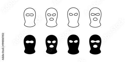 Collection of balaclava masks in outline and solid black icon styles