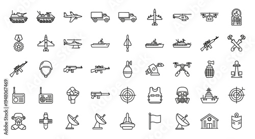 Collection of military and war icons.