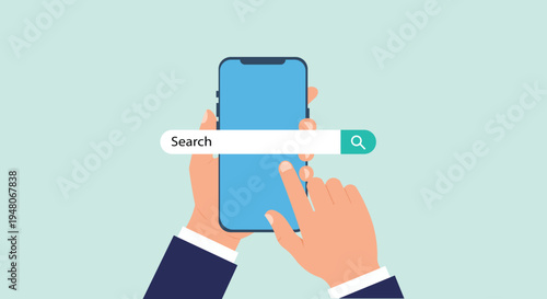 Mobile Search Bar on Smartphone – Online Internet Search Concept Flat Vector Illustration