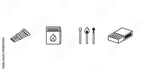 Collection of match icons: bundle, box, lit and unlit matches, and a closed box
