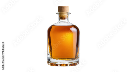 Isolated premium glass decanter bottle of golden amber liquor, alcoholic drink