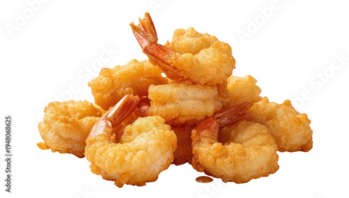 Obraz na plátne Isolated delicious crispy golden fried shrimp pile, classic seafood appetizer, tasty snack meal
