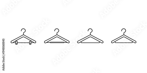Four different types of hangers shown as simple line art icons on a white background