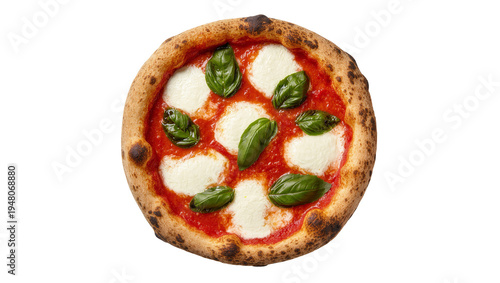 Fotografie Isolated delicious Neapolitan pizza Margherita with fresh basil and melted mozza