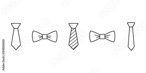 Collection of simple line art icons for ties and bow ties on a white background