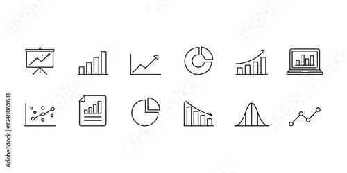 Collection of various business and financial chart icons in a clean line art style