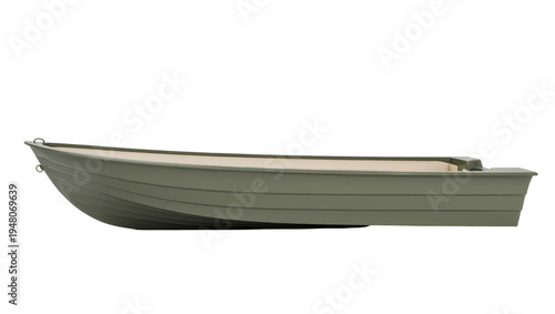 Vászonkép Isolated small empty olive green aluminum flat bottom fishing boat presented in