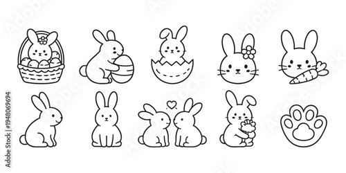 Cute cartoon bunny illustrations for Easter and spring celebrations, a delightful collection