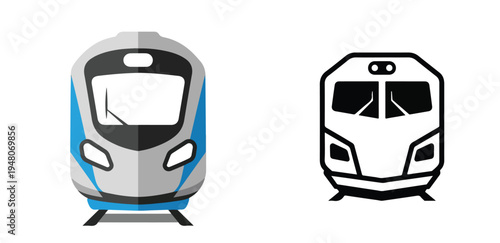 Minimalist train icon, front view train symbol, flat vector, modern transportation icon, white background.