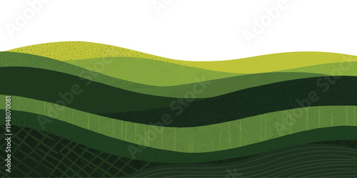 Abstract green rolling hills landscape with textured layers and geometric patterns vector illustration for natural background design