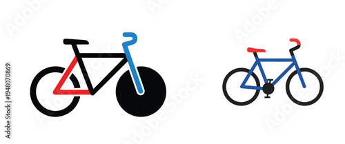 Minimalist bicycle icon, flat vector with simple circles for wheels, modern transport style, white background.