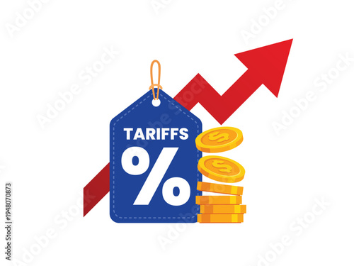 Rising import tariffs concept stock illustration. money up and red arrow.