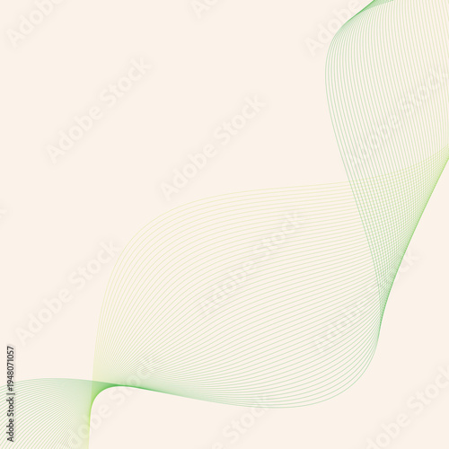 Abstract green wavy lines on light background. Minimalist elegant design with flowing curves