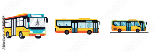 Flat vector bus icon, minimal public transport design, geometric shapes, white background