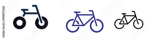 Minimalist bicycle icon, flat vector with simple circles for wheels, modern transport style, white background.