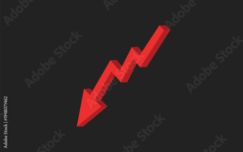 Economic recession on a transparent background, red arrow graph indicating stock market crash and investment losses, 2025 economic recession concept PNG