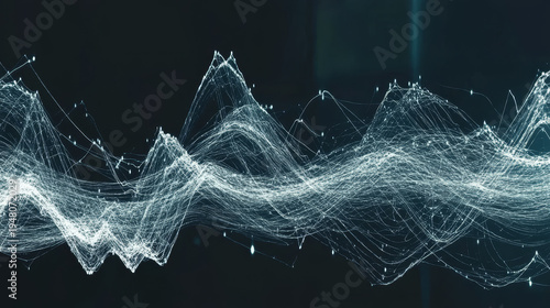 Abstract glowing network of lines and nodes on a dark background, representing data flow