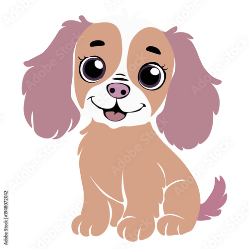 A cute brown labrador puppy character with a happy smiling face and wagging tail in a funny cartoon vector illustration design