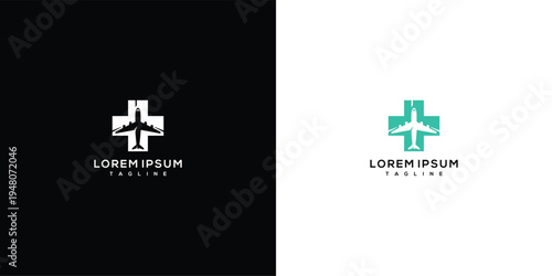 Health Travel Logo Airplane and Medical Cross Design Concept.