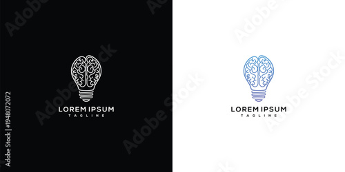 Brain Light Bulb Logo Concept - Creative Idea Innovation Thinking Mind Design Icon.