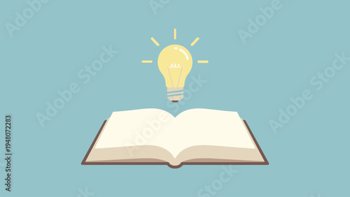 An open book with a lightbulb above it represents education and learning.